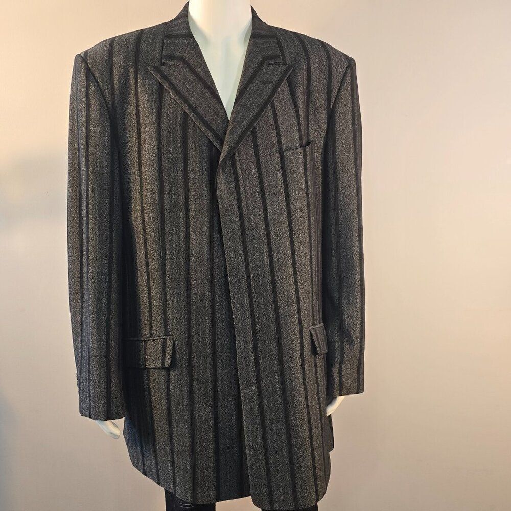 Giorgio Brutini Sport Coat Blazer Jacket Men’s 46L Charcoal Gray Black Striped